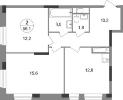 Планировка двухкомнатной(квартира) площадью 56.1 квадратных метров в “ЖК Первый Московский”
