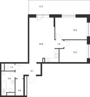 Планировка двухкомнатной(квартира) площадью 70 квадратных метров в “ЖК Форевиль”