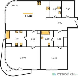 Планировка двухкомнатной(квартира) площадью 112.4 квадратных метров в “ЖК Лаврушинский”