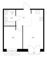 Планировка однокомнатной(квартира) площадью 36.4 квадратных метров в “ЖК Середневский лес”