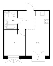 Планировка однокомнатной(квартира) площадью 36.4 квадратных метров в ЖК “ЖК Середневский лес”