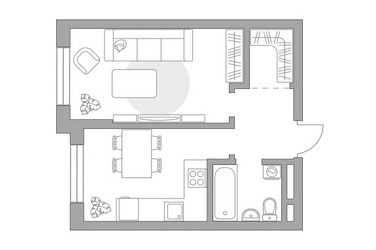 Планировка однокомнатной(квартира) площадью 35.69 квадратных метров в ЖК “ЖК Живописный”