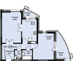 Планировка двухкомнатной(квартира) площадью 60.1 квадратных метров в “ЖК Соболевка”