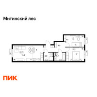 Планировка двухкомнатной(квартира) площадью 58.7 квадратных метров в “ЖК Митинский лес”
