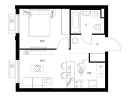 Планировка однокомнатной(квартира) площадью 34.5 квадратных метров в “ЖК Белая Дача парк”