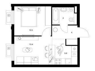 Планировка однокомнатной(квартира) площадью 34.5 квадратных метров в ЖК “ЖК Белая Дача парк”