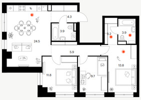Планировка трехкомнатной(квартира) площадью 81 квадратных метров в “Нарвин”