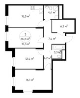 Планировка трехкомнатной(квартира) площадью 85.8 квадратных метров в “ЖК Первый Московский”