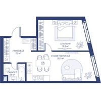 Планировка однокомнатной(квартира) площадью 46.6 квадратных метров в “ЖК Свет”