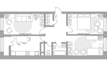 Планировка трехкомнатной(квартира) площадью 72.75 квадратных метров в ЖК “ЖК Пехра”