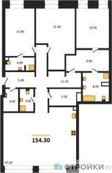 Планировка трехкомнатной(квартира) площадью 154.3 квадратных метров в ЖК “ЖК Климашкина 7/11”