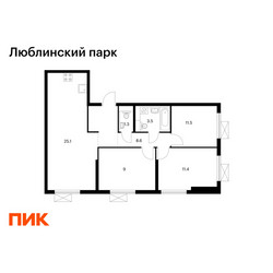 Планировка трехкомнатной(квартира) площадью 70.4 квадратных метров в ЖК “ЖК Люблинский парк”