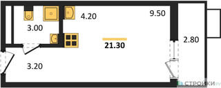 Планировка студии(квартира) площадью 21.3 квадратных метров в “ЖК Скандинавия”