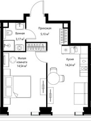 Планировка однокомнатной(квартира) площадью 37.05 квадратных метров в ЖК “Мультиквартал СИТИДЗЕН”