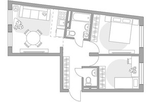 Планировка трехкомнатной(квартира) площадью 54.78 квадратных метров в “ЖК Аникеевский”