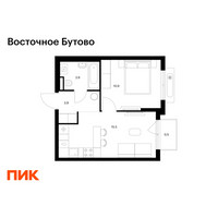 Планировка однокомнатной(квартира) площадью 34.7 квадратных метров в “ЖК Восточное Бутово”