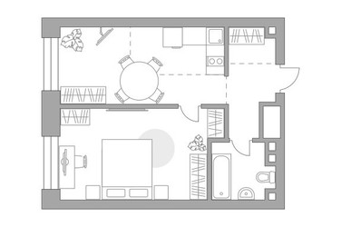 Планировка однокомнатной(квартира) площадью 45.52 квадратных метров в ЖК “ЖК Павелецкая от Гранель”