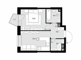 Планировка однокомнатной(квартира) площадью 38.2 квадратных метров в “ЖК Трилогия Кристалл”