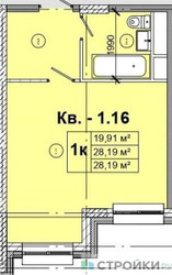 Планировка студии(квартира) площадью 28.19 квадратных метров в ЖК “ЖК Радость (Радумля Парк)”