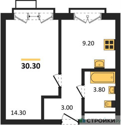 Планировка однокомнатной(квартира) площадью 30.3 квадратных метров в ЖК “Лесная Коллекция”
