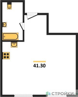 Планировка однокомнатной(апартаменты) площадью 41.3 квадратных метров в “ЖК Nametkin Tower (Наметкин Тауэр)”