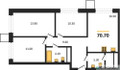 Планировка трехкомнатной(квартира) площадью 70.7 квадратных метров в “Сити квартал Отрада”