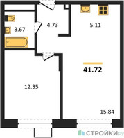Планировка однокомнатной(квартира) площадью 42.1 квадратных метров в “ЖК Новоград Павлино”