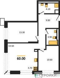 Планировка двухкомнатной(квартира) площадью 60 квадратных метров в ЖК “ЖК Верейская 41”