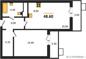Планировка однокомнатной(квартира) площадью 48.6 квадратных метров в “ЖК Пироговская Ривьера”