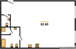 Планировка однокомнатной(апартаменты) площадью 82.8 квадратных метров в “ЖК Звезды Арбата”