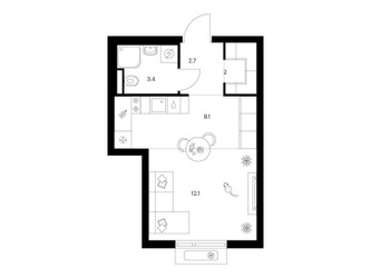 Планировка студии(квартира) площадью 29.3 квадратных метров в ЖК “ЖК Середневский лес”