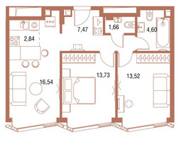 Планировка двухкомнатной(квартира) площадью 61.4 квадратных метров в “ЖК Симфония 34”