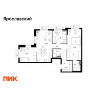 Планировка трехкомнатной(квартира) площадью 77.3 квадратных метров в “ЖК Ярославский”