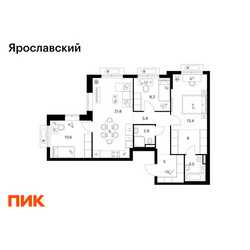 Планировка трехкомнатной(квартира) площадью 77.3 квадратных метров в ЖК “ЖК Ярославский”