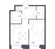 Планировка однокомнатной(апартаменты) площадью 36.47 квадратных метров в “ЖК Апарт-отель Тропарево парк”