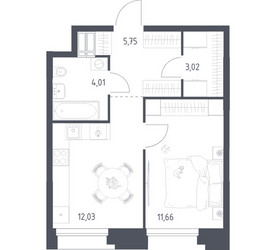 Планировка однокомнатной(апартаменты) площадью 36.47 квадратных метров в ЖК “ЖК Апарт-отель Тропарево парк”