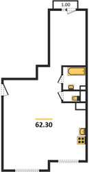 Планировка двухкомнатной(квартира) площадью 62.3 квадратных метров в ЖК “ЖК Настроение”