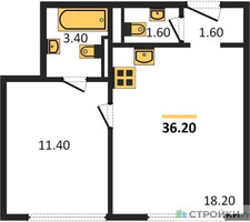 Планировка однокомнатной(квартира) площадью 36.2 квадратных метров в “ЖК Wave (Вейв)”