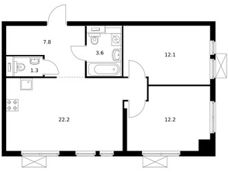 Планировка двухкомнатной(квартира) площадью 57.9 квадратных метров в ЖК “ЖК Второй Нагатинский”