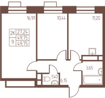 Планировка двухкомнатной(квартира) площадью 49.8 квадратных метров в “ЖК Западная Ивантеевка”
