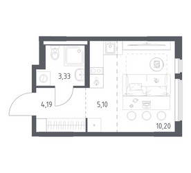 Планировка студии(квартира) площадью 22.82 квадратных метров в ЖК “ЖК Горки Парк”