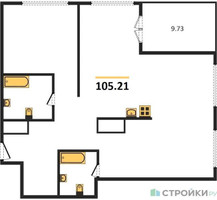Планировка двухкомнатной(квартира) площадью 105 квадратных метров в “ЖК Very (Вери)”