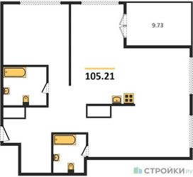 Планировка двухкомнатной(квартира) площадью 105 квадратных метров в ЖК “ЖК Very (Вери)”