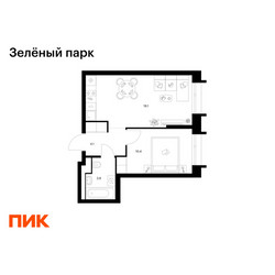 Планировка однокомнатной(квартира) площадью 36.4 квадратных метров в ЖК “ЖК Зеленый парк”