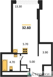 Планировка студии(квартира) площадью 32.6 квадратных метров в ЖК “ЖК ROTTERDAM (Роттердам)”