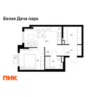 Планировка однокомнатной(квартира) площадью 39.2 квадратных метров в “ЖК Белая Дача парк”