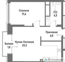 Планировка однокомнатной(квартира) площадью 60.4 квадратных метров в “ЖК Ренессанс”