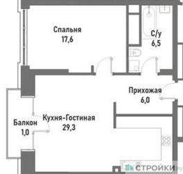 Планировка однокомнатной(квартира) площадью 60.4 квадратных метров в ЖК “ЖК Ренессанс”