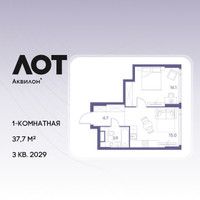 Планировка однокомнатной(квартира) площадью 37.7 квадратных метров в “ЖК Лот от Аквилон”
