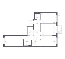 Планировка трехкомнатной(квартира) площадью 79.17 квадратных метров в ЖК “ЖК Новое Внуково”